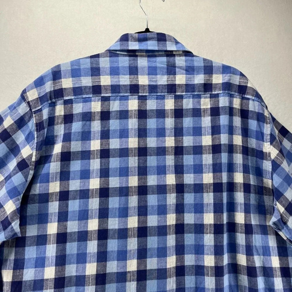 English Laundry Shirt Mens XXL Gingham Button Up Short Sleeve Linen Cotton Blue - Picture 5 of 11
